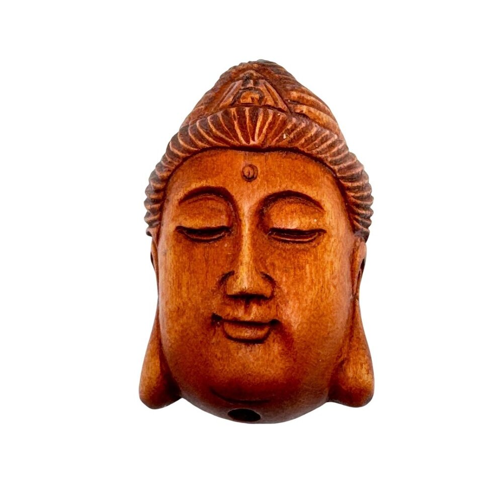 Ojime Bead Netsuke Kuan Yin Guanyin Quan Yin Hand-Carved Boxwood Signed Face